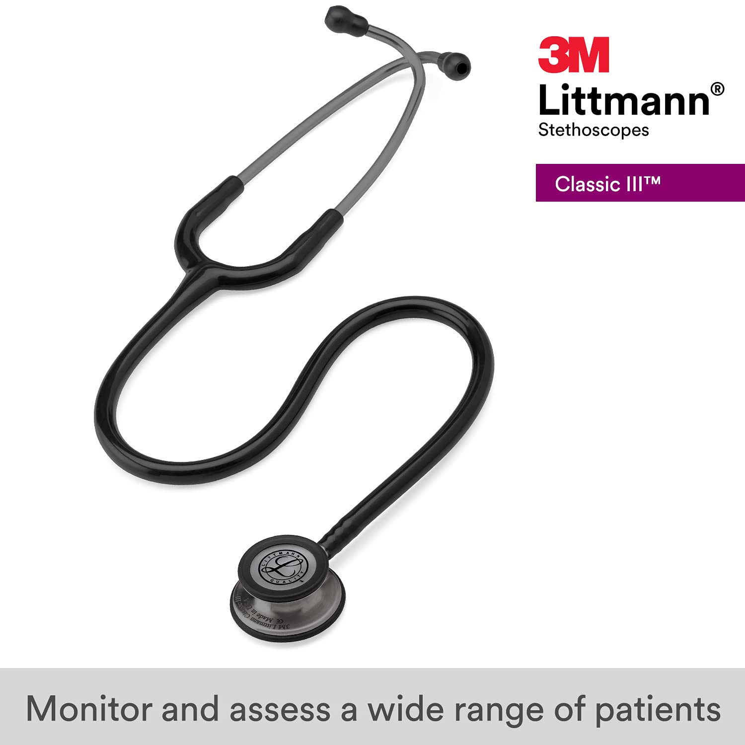 3M™ Littmann® Classic III™ Monitoring Stethoscope, Smoke-Finish, Black Tube, 27 in, 5811 3M™ Littmann® Classic III™ Monitoring Stethoscope, Smoke-Finish, Black Tube, 27 in, 5811